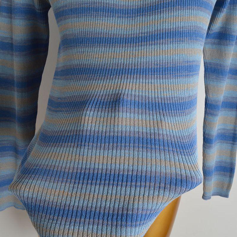 Spring & Fall New Round Neck Rainbow Stripes Long Sleeves Knitwear Women's Clothing Silm Fashion Western Style Shirt Tops