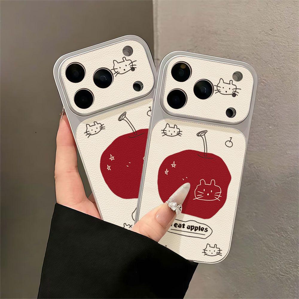Ins Apple Cat Is Suitable for Apple 17 Mobile Phone Case iPhone15promax All-inclusive 16Pro Leather Pattern 14 Simple