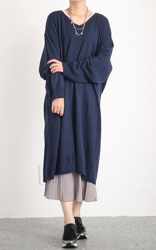 Gold Japan Plus Size Dress Long Sleeve Knit Pleated Stretch Knit Perfect for and Navy Women's Set, Dress, Fall, Winter, Spring, (fem-410, 5L)