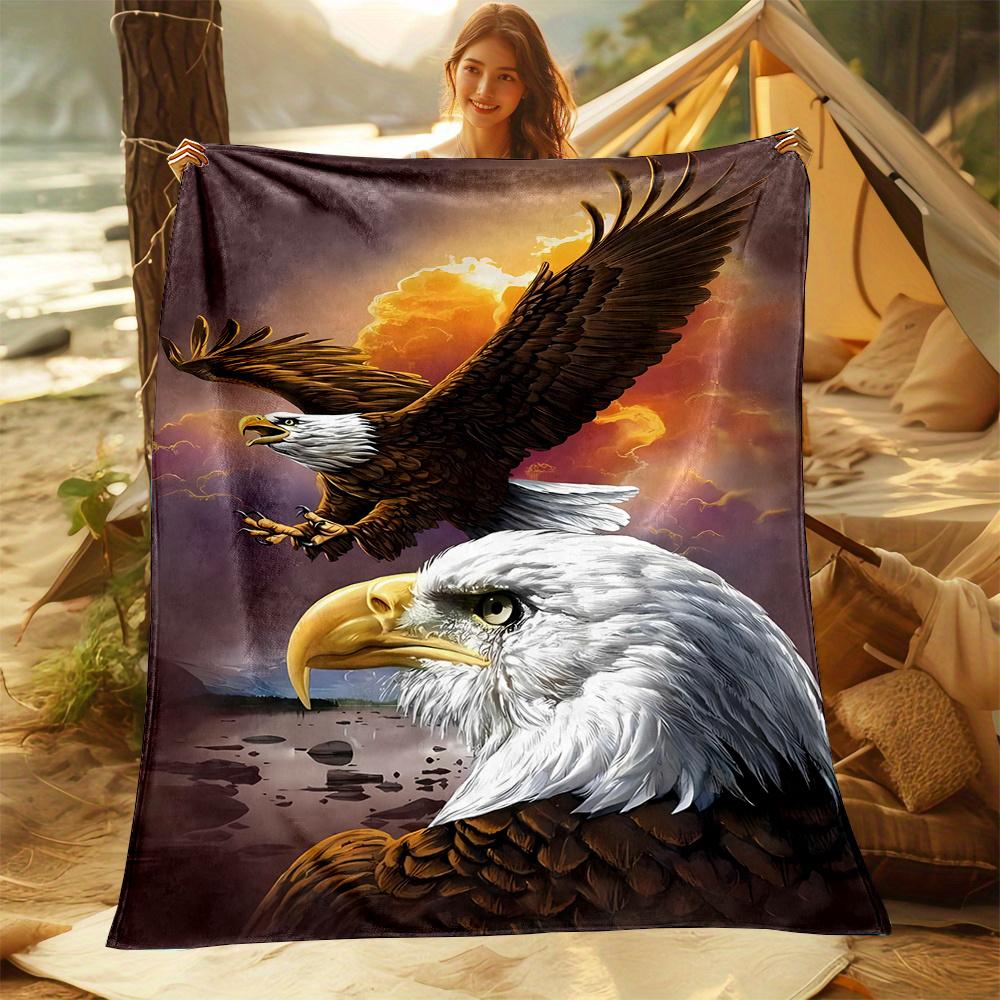 1pc Majestic Eagle Print Flannel Throw Blanket - Contemporary Reversible All-Season Cartoon Theme, High-Quality Digital Printing 130x150cm