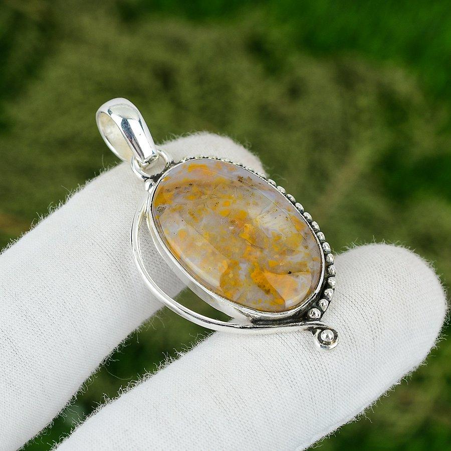 

Easter Deal Oval Polka Dot Agate Stone 925 Sterling Silver Wife Pendant Jewelry