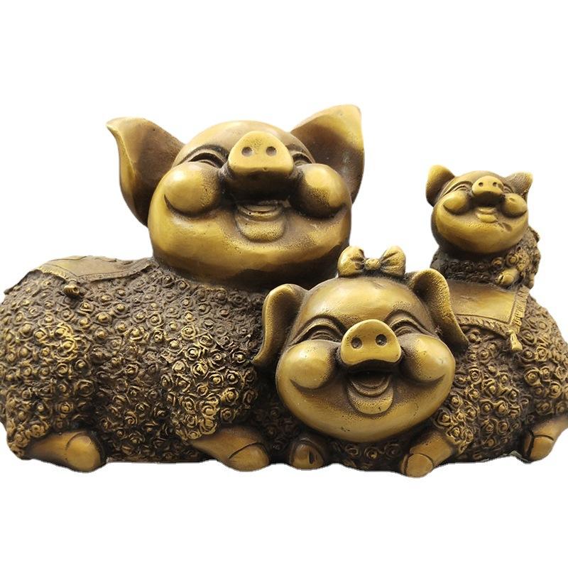 Antique Collection Family Of Three Happiness Ornament Brass Zodiac Pig