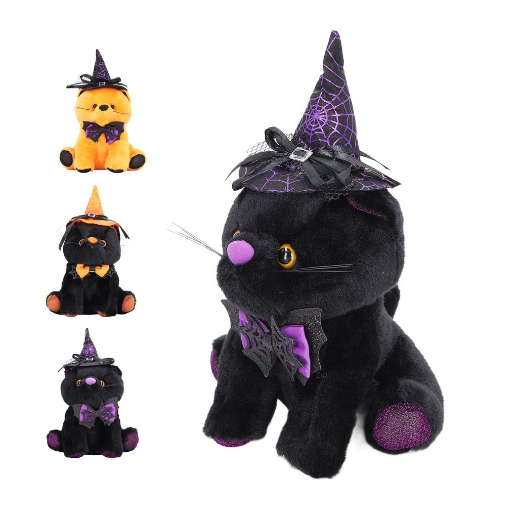 Halloween Cat Doll Cute Collectible Plush Animal Doll Decoration with Hat for Festival Party Home