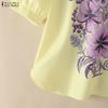 ZANZEA Women Casual Round Neck Floral Print Loose Short Sleeve Blouse