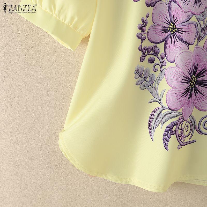 ZANZEA Women Casual Round Neck Floral Print Loose Short Sleeve Blouse
