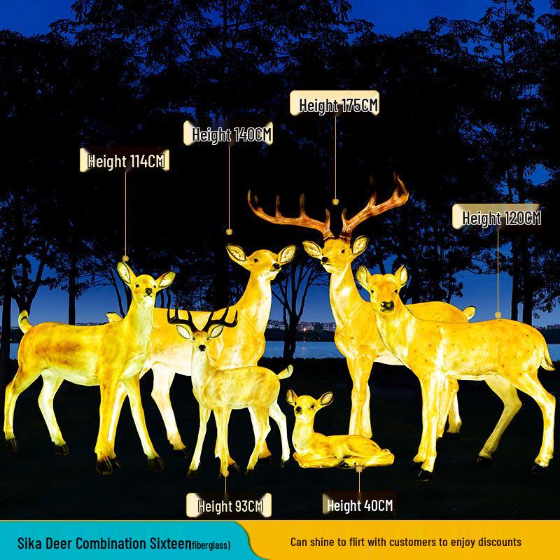 Luminous Fiberglass Sika Deer Sculpture for Garden Lawn Decoration