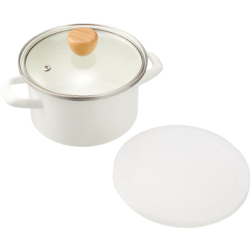 Pearl Metal Enamel 15cm Double-Handled Pot with Glass Lid, White, Induction Compatible, Cook Pot, Petit Cook, HB-1367