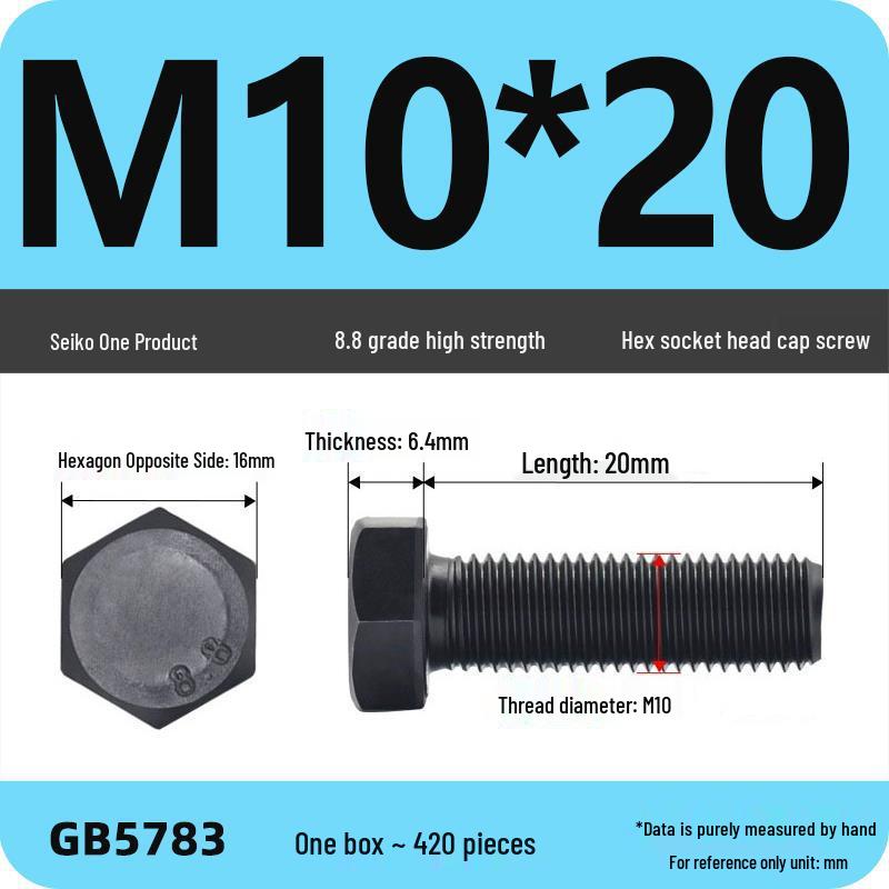 Black High-Strength Grade 8.8 Hex Bolt Screw Set (M4-M12)