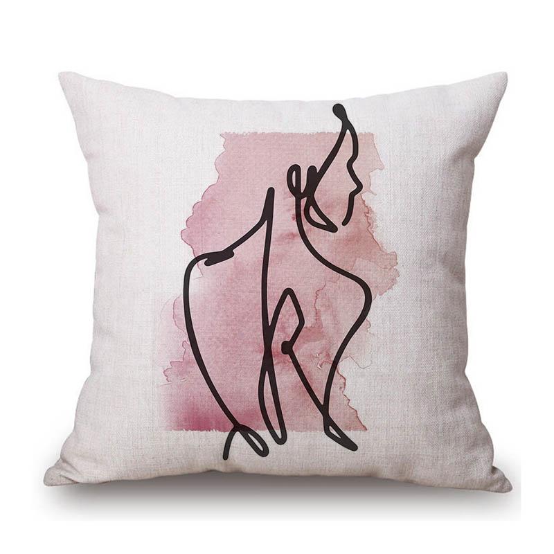 Nordic Home Decoration Art Elegant Abstract Woman Body Curls Line Impressionism Modern Art Linen Sofa Pillow Case Cushion Cover