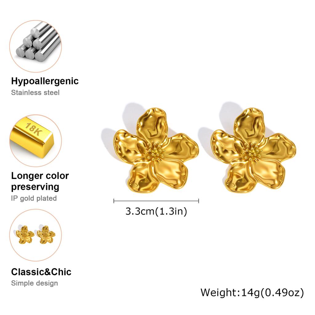 Flower Earrings Studs for Women Nickel Free, Chunky Stainless Steel Personality Big Pearl Floral Stud Earring Christmas Gift