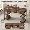Desk with Storage and Power Outlets, 3 Fabric Drawers, 4 Shelves, 120 x 40 x 76 cm, Brown