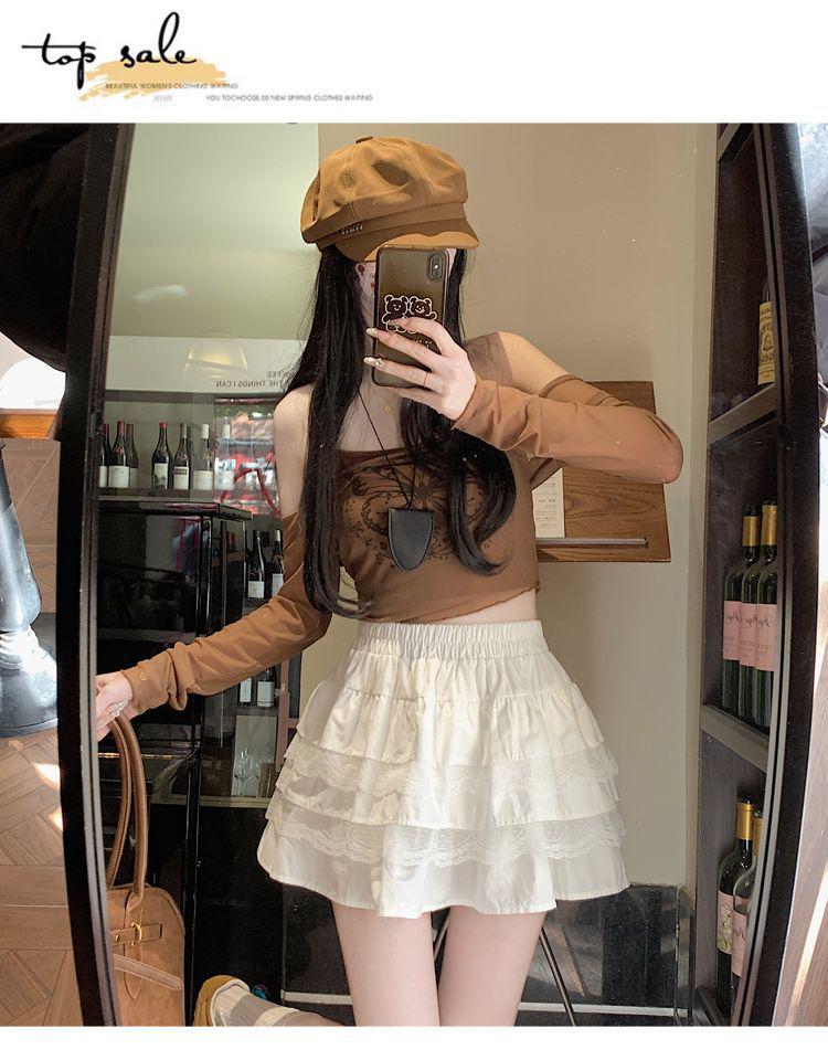 White Layered A-Line Ballet Skirt: Fluffy, Lace-Trimmed Cake Skirt for Women and Petite Girls - Ideal for Spring and Summer.