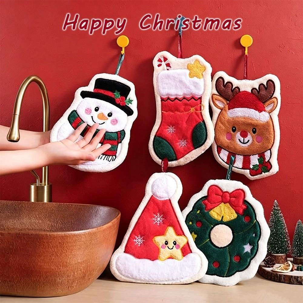 Absorbent Snowman Wipe Cloth Coral Fleece Bathroom Hand Cloth Cute Kitchen Cleaning Rag