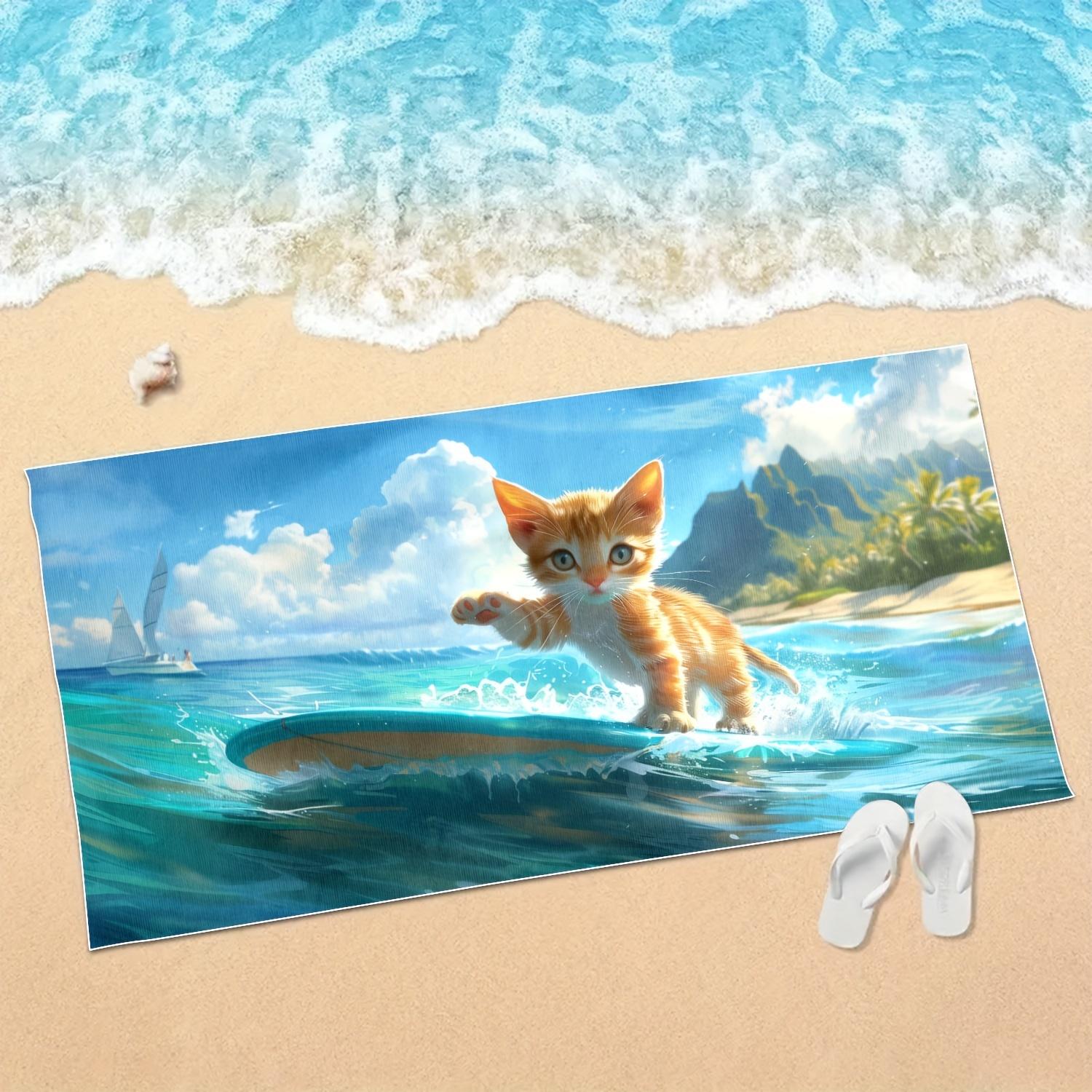 Large Cat Print Quick Drying Bath Towel, Lightweight Super Absorbent for Outdoor Travel W30*H60(CM)