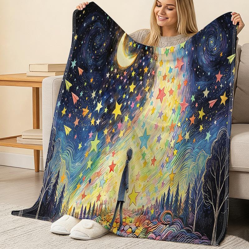 Starry Sky Flannel Throw Blanket Soft, Cozy & Warm, Machine Washable, Ideal for Home Decor, Office Naps, Christmas & Halloween
