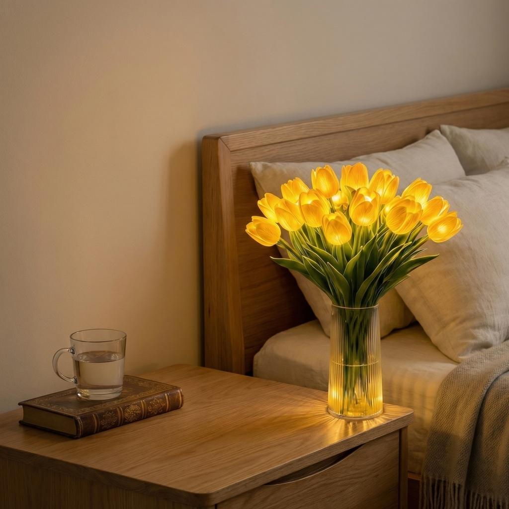 1 PCS Light With Vase, Twinkling Tulips Tree, LED Artificial Flowers Ambient Night Lamp, Gentle Lighting, For Bedroom Bedside Decor And Gift