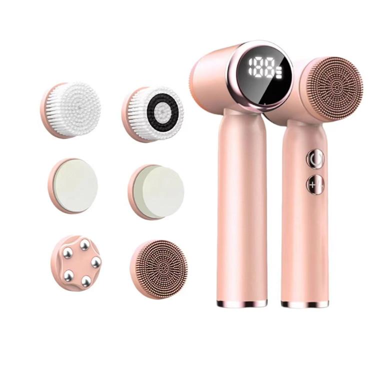 6 in 1 Skin Care Electric Facial Scrub Brush LCD Display Screen Portable Waterproof Face Massage Facial Cleansing Spin Brush Rechargeable белый