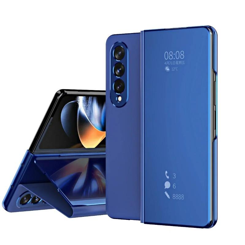 Flip Mirror Case Protective Cover Smart View Kickstand for Samsung Galaxy Z Fold 6 5 4 3 2 with Stand Holder Protector Metal Shockproof