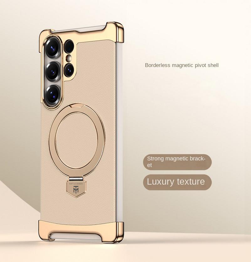 

Bezelless plating plain skin metal rotating magnetic ring holder case For Samsung S25 Ultra Galaxy S24 Ultra Protect Cover Galaxy S25 Ultra