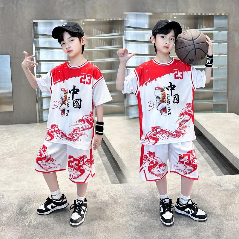 Boys' Summer Set 2026 New Zhongda Children's Quick drying Basketball Clothes Girls' Sports Clothes Kindergarten Performance Clothes