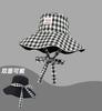 New Korean Style Plaid Lace Up Fisherman Hat For Summer Outdoor Travel With Large Brim And Double-Sided Sun Protection Hat