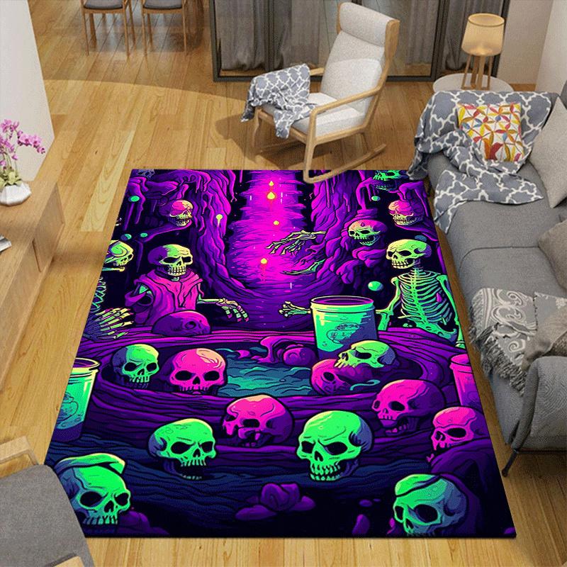 1pc Skeleton Party Print Design Area Rug - Soft, Anti-Slip, and Durable Gaming Room Decor for Bedroom