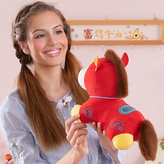 Horse Doll with Auspicious Clouds Pattern Good Luck in Year of The Horse National Style PP Cotton Filling Zodiac Pony Figurine