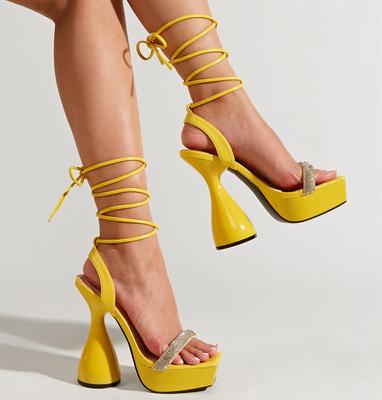 Wine Glass Heel Woman Shoes For Women Shoe Women 'S Cross Strap Sandals Rhinestone Square Head Shoes On Heels High -Heeled Sandals