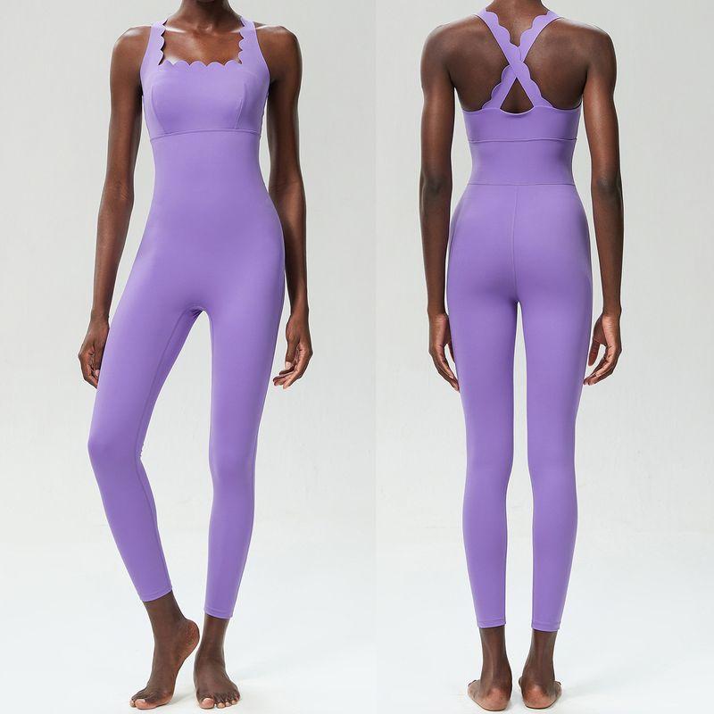 

[Petal Series] One-Piece One-Piece Yoga Clothes Beauty Back Nude Feel Dance Fitness Running Tight Jumpsuit for Women Jacaranda purple M