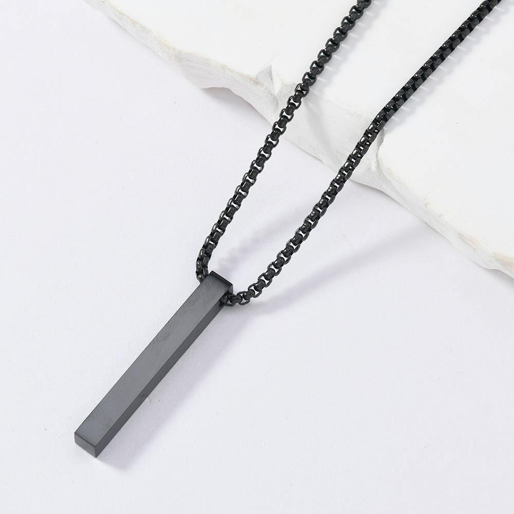

Pillar Necklace For Men Women Stainless Steel 3D Bar Pendant Chain Minimalist Simple Casual Unisex Neck Collar чорний