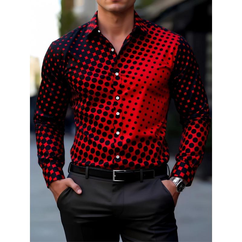Gradient Polka Dot Print Men's Long-Sleeve Shirt Classic Fashion Lapel Button Casual Fit Shirts Business Soft Men Social Clothes