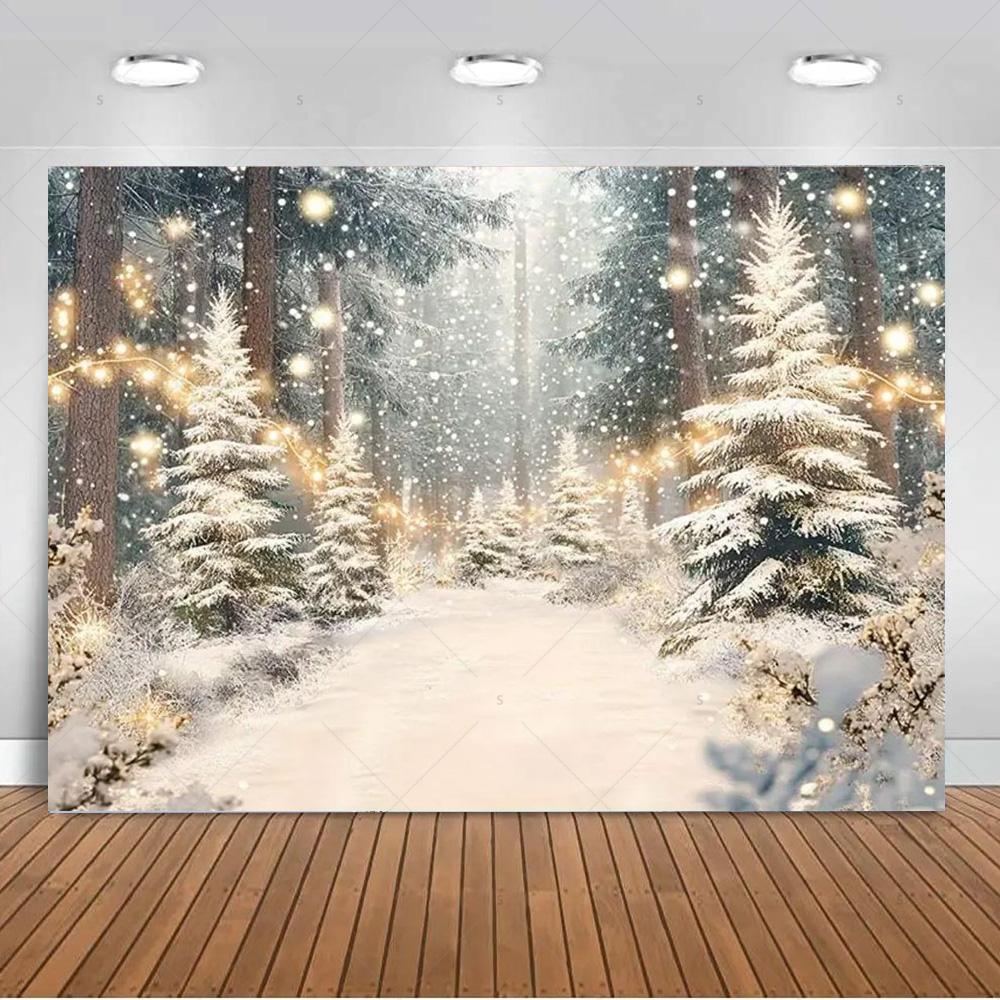 Paesaggio Invernale Scena di Neve Foresta Bianca Sfondo Fotografico Forniture Decorazioni Festa di Natale Striscione di Sfondo Oggetto di Scena per Foto