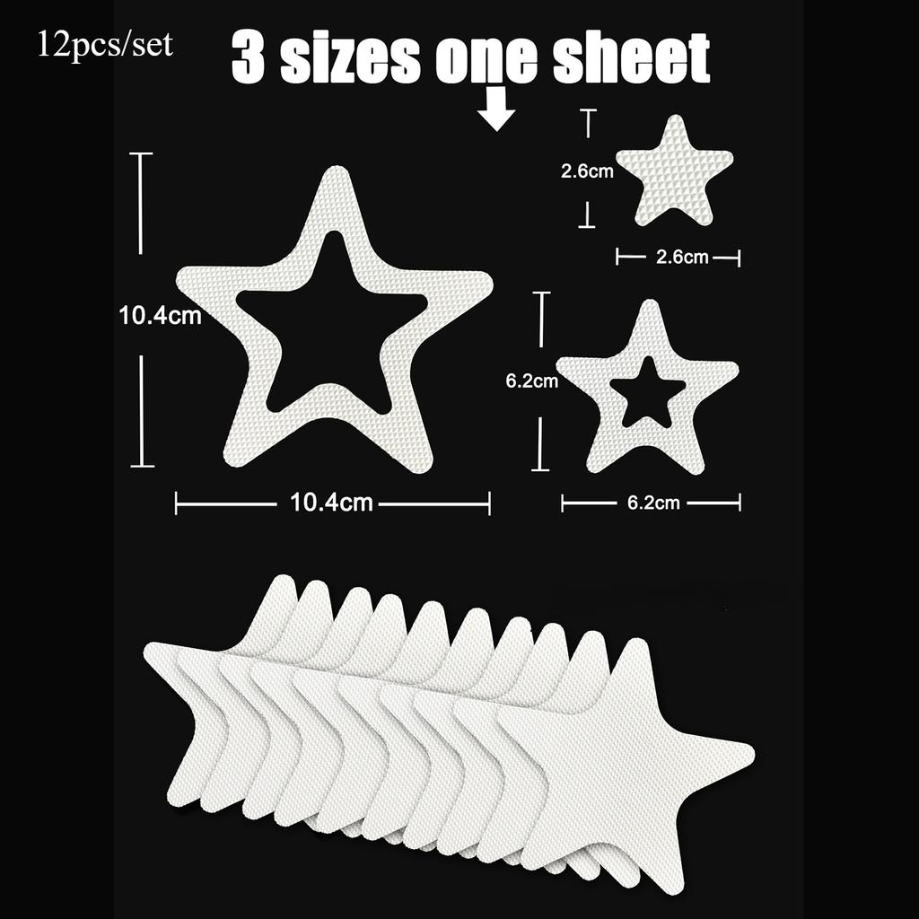 12 PCS Anti Slip Shower Tread Sticker Safety Bathtub Strips Adhesive Star Decals For Bath Tub Shower Stairs