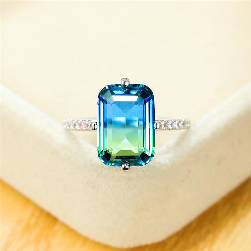 Bagues de Mariage Fines Tendance Arc-en-ciel Pierre de Cristal Couleur Cuivre Classique pour Femmes Charme Carré Mariage Bague de Fiançailles 7