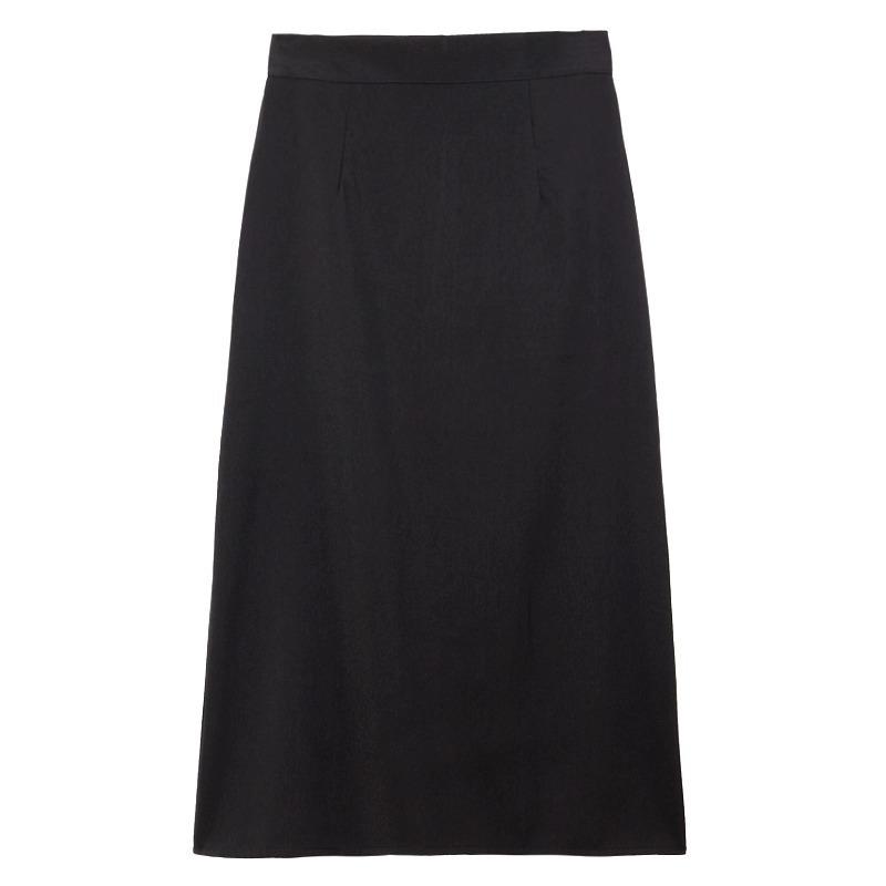 Women's Autumn Black High-Waisted A-Line Long Skirt Chic Style with Back Slit Design