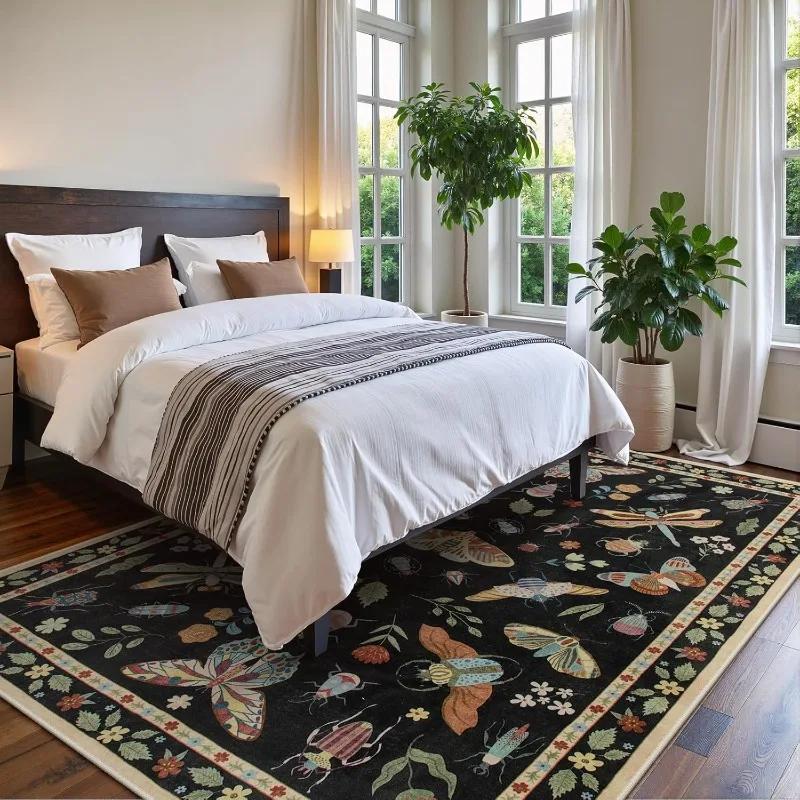 Insect Theme Green Area Rug Soft Washable Modern Stain Resistant Large Kids Nursery Carpet for Bedroom Living Room Home Decor