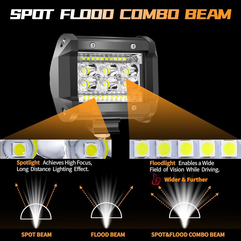 4 Inch LED Driving Lights, 12V 24V Triple Row 78W Spot Flood Golf Cart Headlights, LED Fog Lights For Off Road Truck Jeep Boat Van SUV ATV UTV, 2 Pcs