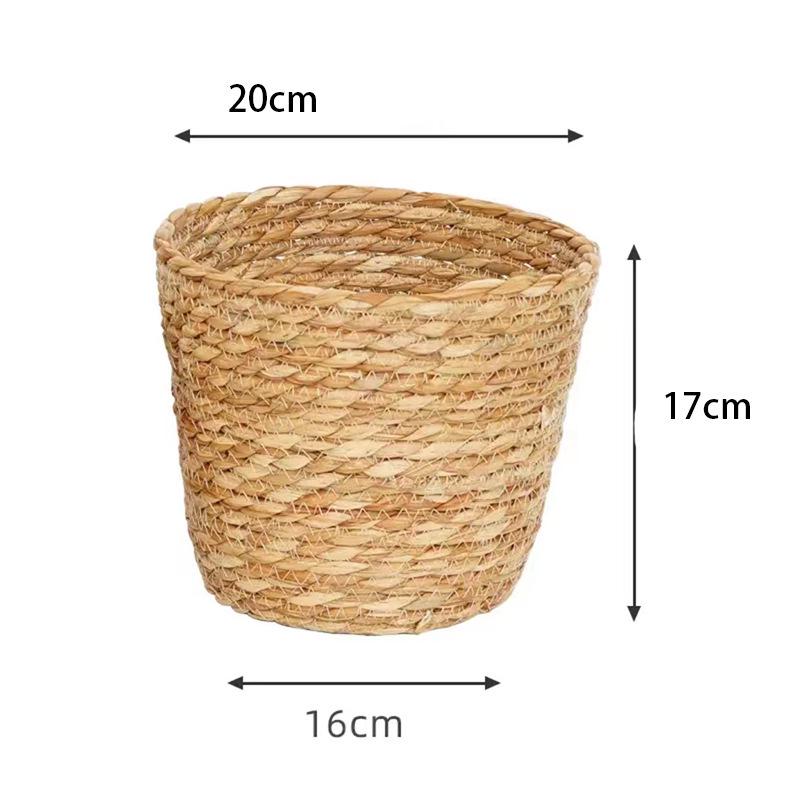 Handmade Straw Woven Flower Basket & Desktop Rattan Storage Ornament for Green Plants