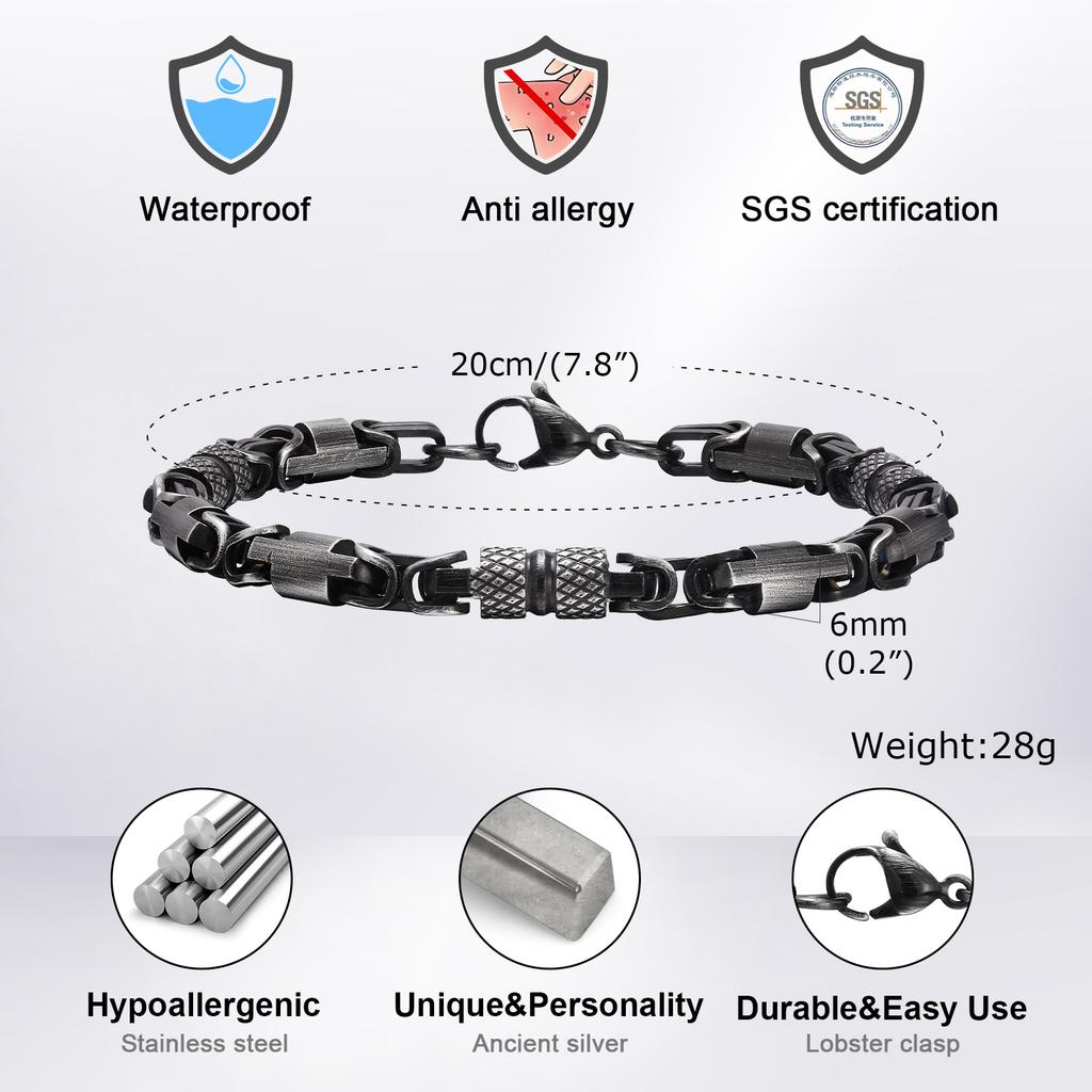 Vnox Oxidized Byzantine Chain Bracelet for Men Women Byzantium Geometric Link Stitching Retro Punk Viking Jewel