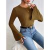 Women S Solid Slim Fit Sweater Round Neck Flared Sleeve Autumn Casual