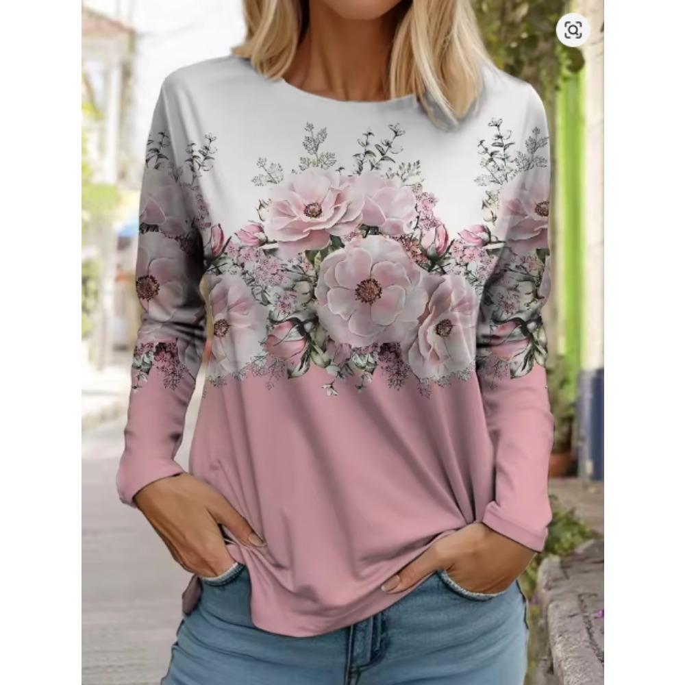 Ladies' Casual Long Sleeved T-shirt with Black and White Contrasting Pattern