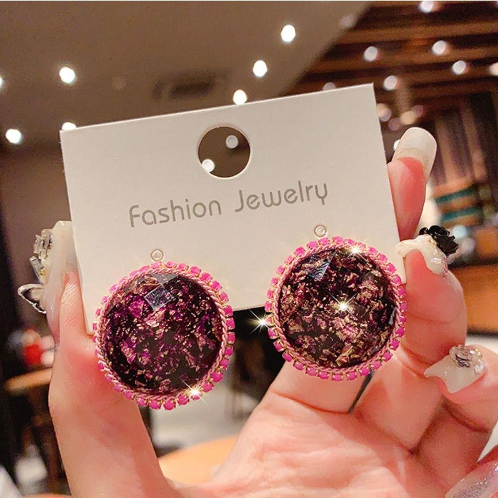 Geometry Round Shape Earrings Elegant French Style Earrings Sweet Vintage Purple Earrings  Women
