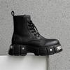 2025 Men's Motorcycle Boots Handmade Leather Lace-Up Platform Shoes Retro Street Style Comfy All-match Ankle Boots