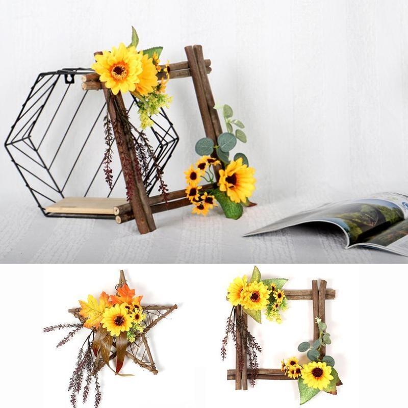 Wooden Artificial Fake Sunflower Pendant Square Five-star Garland Sun Flower Wall Decoration Artific