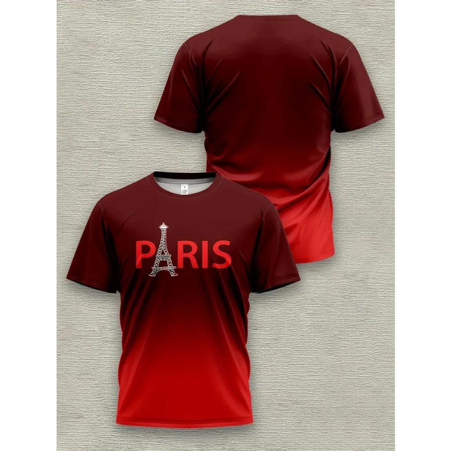 

Мужские крутые футболки с 3D-принтом Париж, модные футболки, пляжная одежда, надписи, стрейч, полиэстер, спортивные топы с коротким рукавом S красный