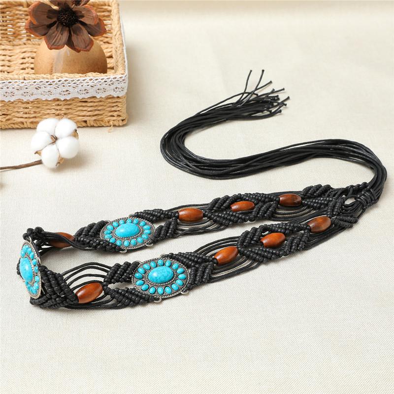 Ethnic Style Women's Belt, European and American Style DIY Knitted Hanfu Belt, Acrylic Turquoise Knitted Women's Waist Chain