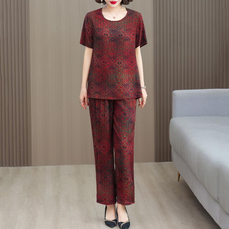 Plus Size Elegant 2 Piece Sets Womens Outfits Summer  Vintage Print Wide Legs Trouser Sets