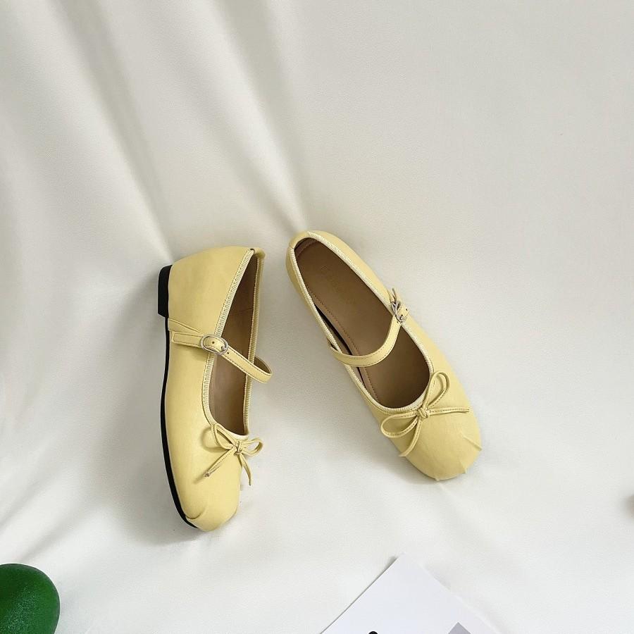 Bow Silver Mary Jane Single Shoes Women's 2025 Summer New French Flat Bottom Round Head Light Mouth One-word Ballet Shoes