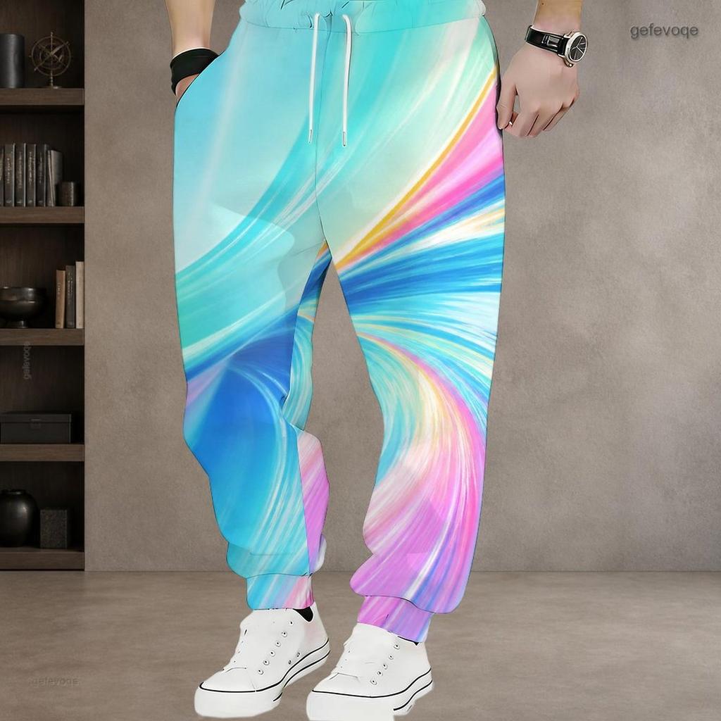 Men S Plus Size Drawstring Waist Colorful Printed Jogger Pants Side Pockets Cuffed Ankle