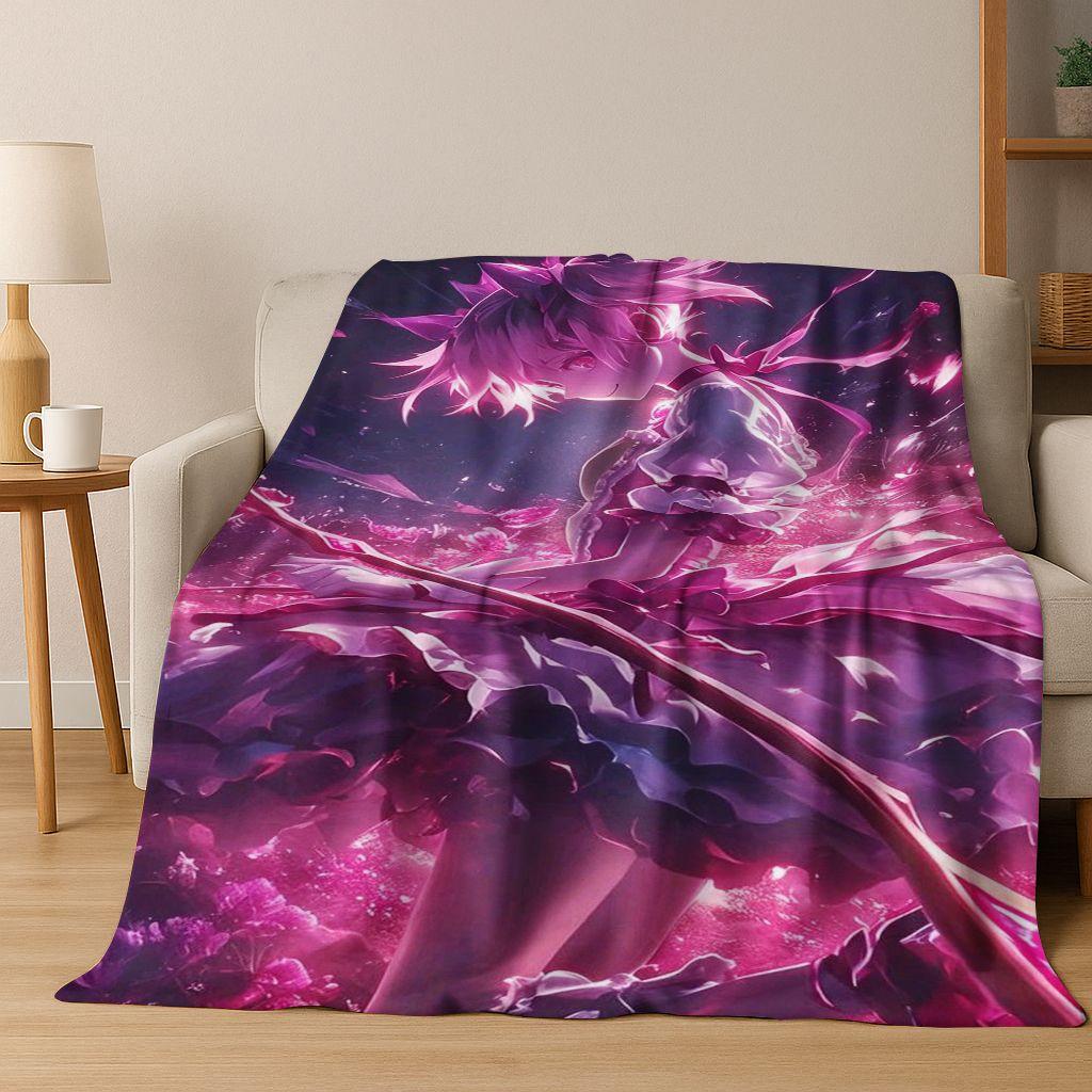 Cartoon Puella Magi Madoka Magica Girl Anime Art Flannel Blanket,Cozy Soft Throw Blanket for Home Bedroom Bed Sofa Cover Kids